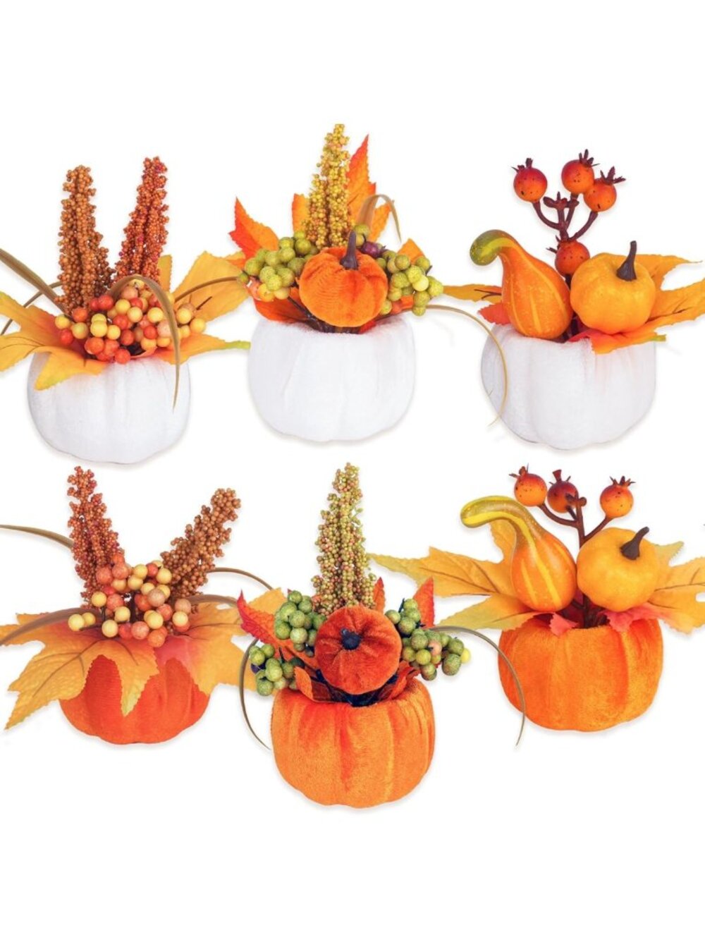 Set of 6 Velvet Mini Pumpkins - Fall Decor for Thanksgiving & Halloween Table